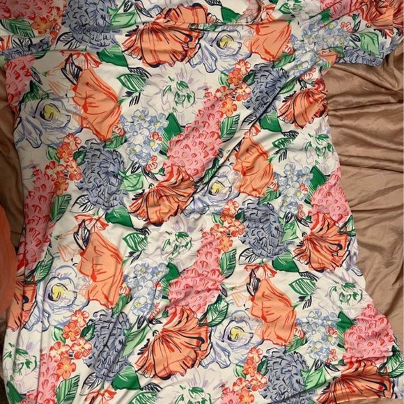 BNWT Kim Rogers Dress Floral White Multicolor Ruffle Sleeve 3XL - Picture 5 of 5